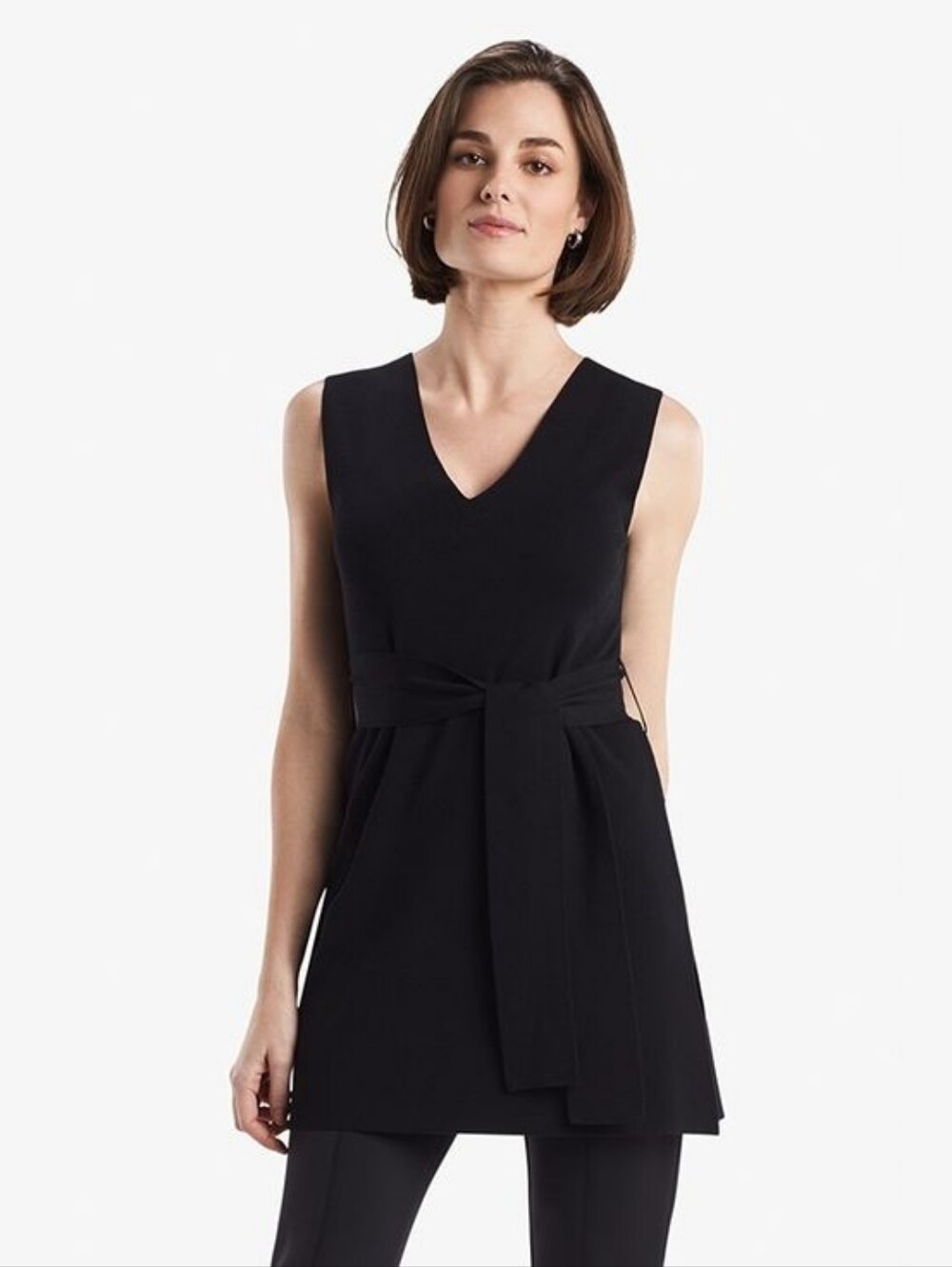 MM Lafleur Linette Top Black Knit Belted Sleeveless Sweater Sz S Business Casual - Picture 1 of 11